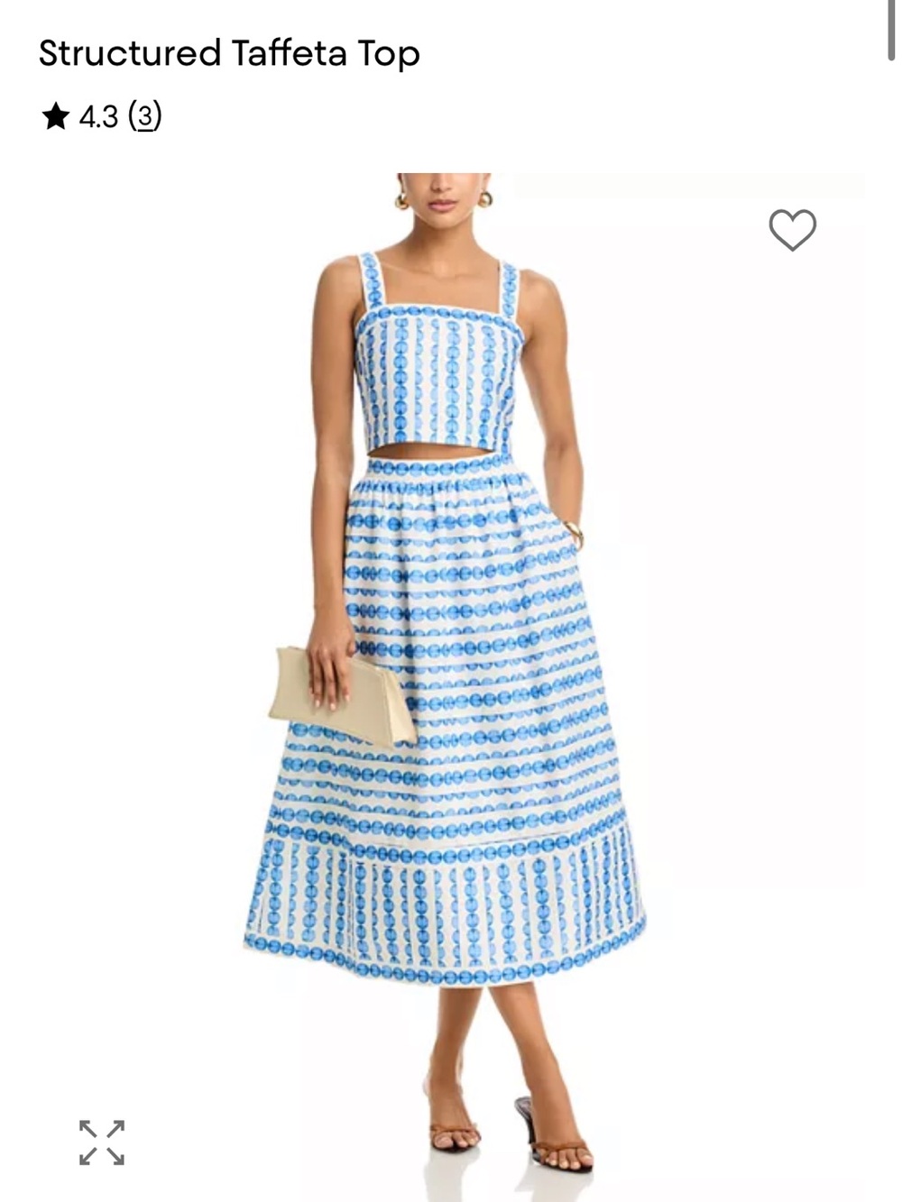 French Connection Blue & White Printed Structured Taffeta Top